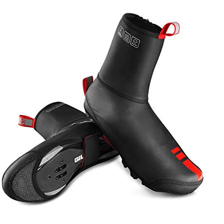TEUME Bike Shoe Covers Cycling Overshoes, Winter Proof and Water Resistance PU Leather with Fleece Thermal Lining, Velcro Snap,Reflecetive Piece,Kevlar Sole(L/XL)