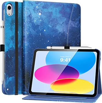 MoKo iPad 10th Generation Case iPad 10.9 Inch Case 2022, iPad Case 10th Generation [Multi-Angle Viewing] Smart Cover with Hand Strap, Support Touch ID&Auto Wake/Sleep, Blue Starry Sky