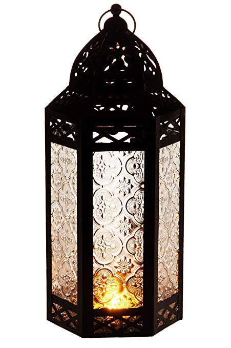 Moroccan Vintage Glass Lantern Lights Lamp Liyana 30cm Large | Oriental Garden Outdoor Hanging Lanterns for Candles as Decorations | Arabian Indoor Candle Tea Light Holders as Indian Party Home Decor