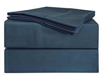 PHF Bamboo Sheets Set 60% Bamboo Viscose 40% Cotton 400T Deep Pocket 4 Piece Queen Size Navy Blue