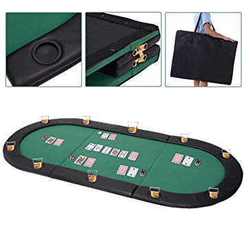 Giantex 10 Player 79"x36" Portable Tri-Fold Poker Table Top Oval Padded Folding with Carrying Case (Green/Black)