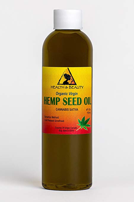 Hemp Seed Oil Unrefined Organic Virgin Carrier Cold Pressed Pure 4 oz, 118 ml