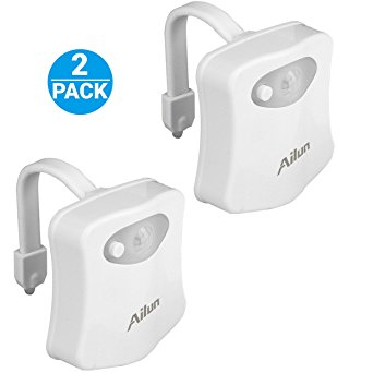 Toilet Night Light,[2Pack]by Ailun,Motion Activated LED Toilet Light,8 Colors Changing Toilet Bowl Nightlight for Bathroom[Battery Not Included][White]