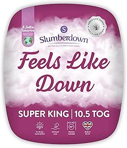 Slumberdown Feels Like Down Super King Duvet - 10.5 Tog All Year Round Quilt Ideal for Summer & Winter - Comfortable, Soft Touch Cover, Hypoallergenic, Machine Washable, Size (260cm x 220cm)