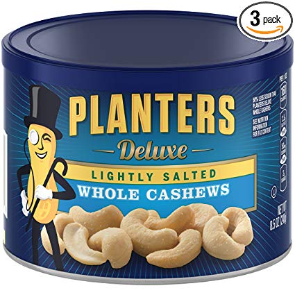 Planters Whole Cashews, Lightly Salted, 8.5 Ounce Canister (Pack of 3)