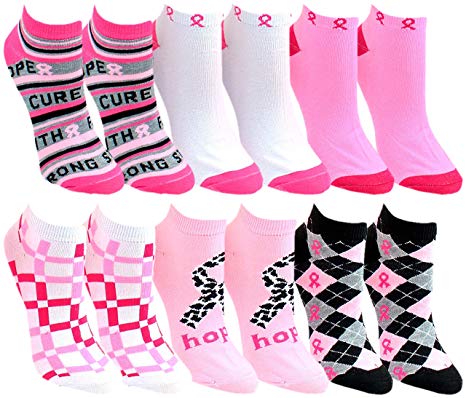 12 Pairs of Womens Breast Cancer Awareness Socks, Pink Ribbon Soft Sport Sock