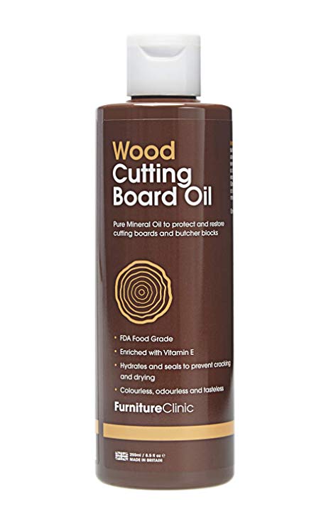 Furniture Clinic Chopping Board Oil | Food Grade Mineral Oil to Protect and Restore | Use on Wood Cutting Boards, Butcher Blocks and Countertops (250ml)