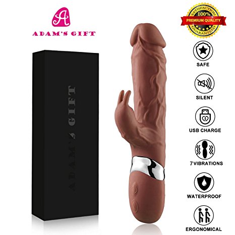 Adam's gift Rabbit Vibrator G-spot stimulus massager,Female Powerful G-point Sex Toys, USB Rechargeable& Waterproof Vibrating Dildo,Vagina and Clitoris Stimulator Womens or Couples Toys (Deep Brown)