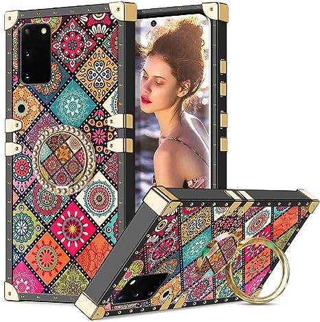 Coolden for Samsung S20 Case with Ring Kickstand Shockproof Square Case for Women Girls Metal Decoration Corner Back Soft Protective Case Phone Case Cover for Samsung Galaxy S20 6.2'' (Sun Flower)