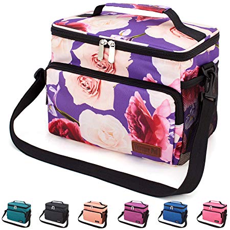 Leakproof Reusable Insulated Cooler Lunch Bag - Office Work Picnic Hiking Beach Lunch Box Organizer with Adjustable Shoulder Strap for Women,Men-Purple Flower