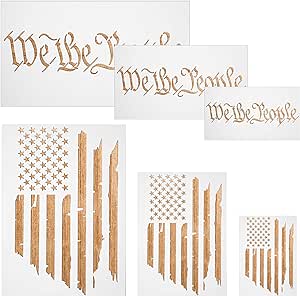 6 Pieces American Flag Stencils We The People Stencil Reusable Tracing Templates US Flag Painting Templates for Painting on Wood for DIY Card Albums Wall Floor Crafts Decors, 6 Sizes