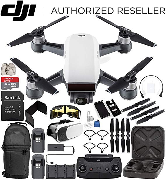 DJI Spark Portable Mini Drone Quadcopter Fly More Combo Everything You Need Bundle (Alpine White)