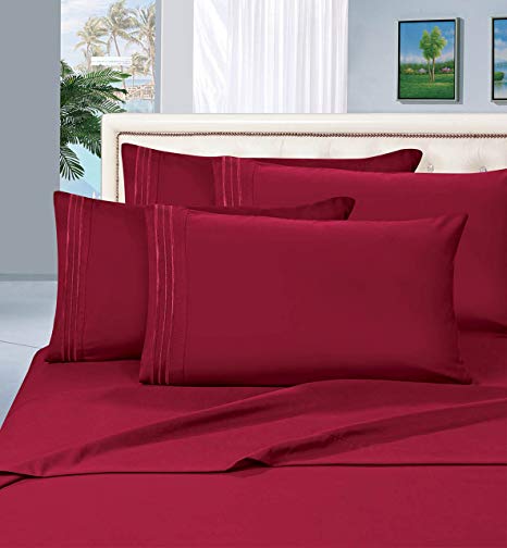 Elegant Comfort Luxury 4-Piece Bed Sheet Set 1500 Thread Count Egyptian Quality Wrinkle,Fade and Stain Resistant Deep Pocket, HypoAllergenic, Queen, Burgundy