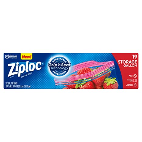 Ziploc Storage Bags with New Grip 'n Seal Technology, For Food, Sandwich, Organization and More, Gallon, 19 Count