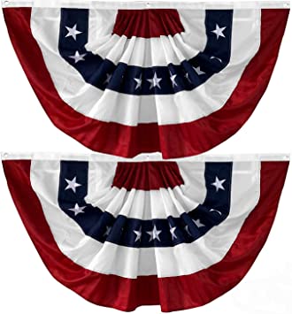 2 Pack SUNYAO American Pleated Fan Flag USA Pleated Fan Flag 3x6 Ft American USA Bunting Decoration Flags Embroidered Stars Sewn Stripes Canvas Header and Brass Grommets
