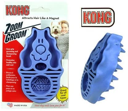 KONG - Zoom Groom Dog Brush, Groom and Massage While Removing Loose Hair and Dead Skin - Blue