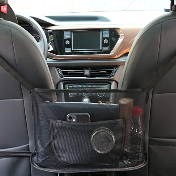 Car Net Pocket Handbag Holder, Car Backseat Organizer, Car Mesh Driver Storage Large Capacity Pouch for Bags, Purse, Wallets, Phone, Documents (Black)