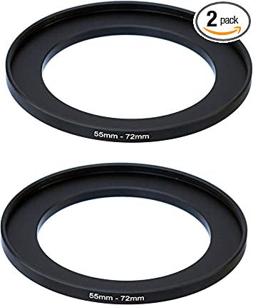 (2 Pcs) 55-72MM Step-Up Ring Adapter, 55mm to 72mm Step Up Filter Ring, 55 mm Male 72 mm Female Stepping Up Ring for DSLR Camera Lens and ND UV CPL Infrared Filters