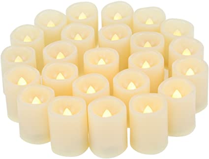24 PCS Flameless LED Votives - Bright Flickering Battery Operated White Plastic Electric Tea Light Candles for Wedding Table Centerpieces Halloween Jack O’ Lantern Pumpkin Christmas Party Decorations