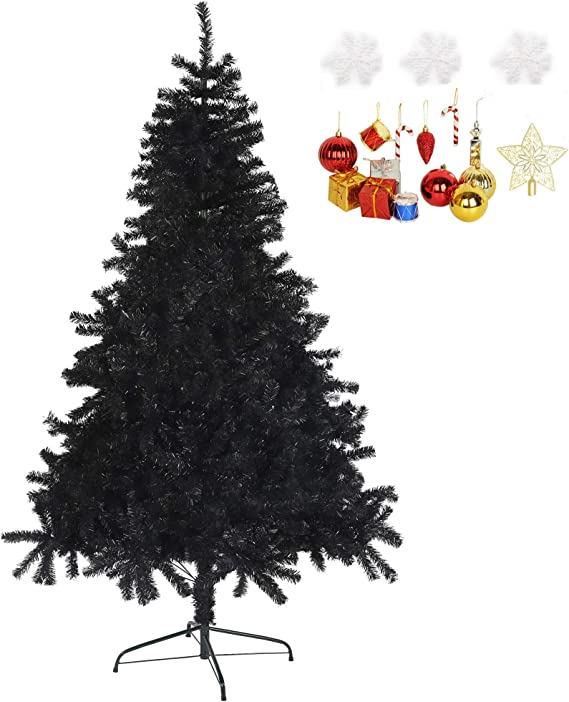 LUCKYERMORE Black Artificial Tree 8 Feet Halloween Christmas Tree Artificial Pine Tree PVC Branch with Sturdy Meatl Stand