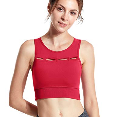 CRZ YOGA Womens Cross Back Glossy Mesh Camisole Longline Yoga Sports Bra Top