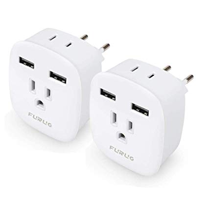 European Travel Plug Adapter, US to Europe Plug Adapter with 2-Port USB, 2 American Outlets,4 in 1 European Power Adapter for France, Germany, Spain, Italy, Greece, Russia,Type C (2 pack)