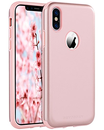 iPhone X Case Slim BENTOBEN Shockproof Hard PC Flexible TPU Rugged Protective Phone Cover Rose Gold