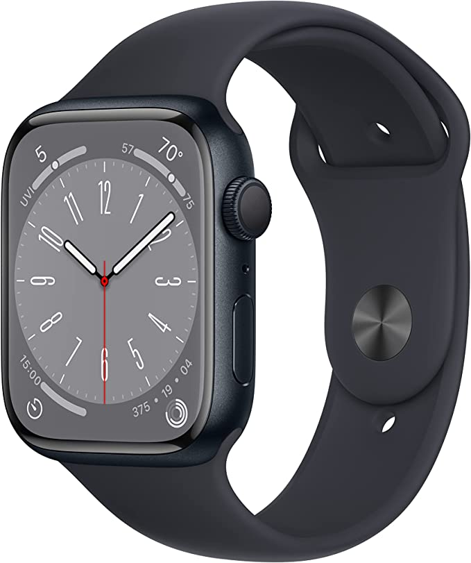 Apple Watch Series 8 [GPS 45mm] Smart Watch w/ Midnight Aluminum Case with Midnight Sport Band - M/L. Fitness Tracker, Blood Oxygen & ECG Apps, Always-On Retina Display, Water Resistant