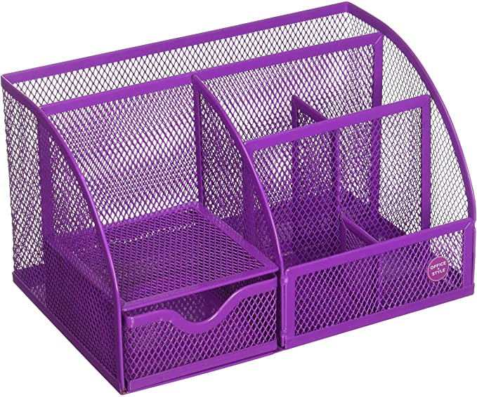 Mesh Desk Organizer, 5 Compartments- Purple
