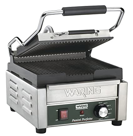 Waring Commercial WPG150 Panini Perfetto® Compact Ribbed Panini Grill, 208V, 2400W, 6-15 Phase Plug