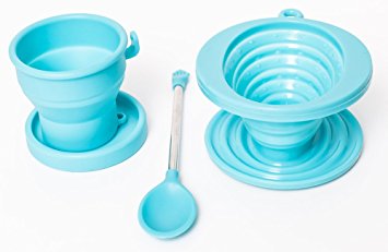 Brooklyn Ice Company - Collapsible Coffee Silicone Set - 5 Ounce Cup, Cone Filter, Spoon in Blue