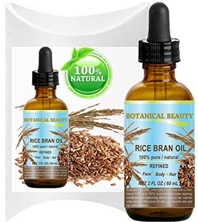 RICE BRAN OIL. 100% Pure / Natural / Refined / Undiluted Cold Pressed Carrier Oil for Face, Body, Hair, Massage and Nail Care. 2 Fl. oz-60 ml