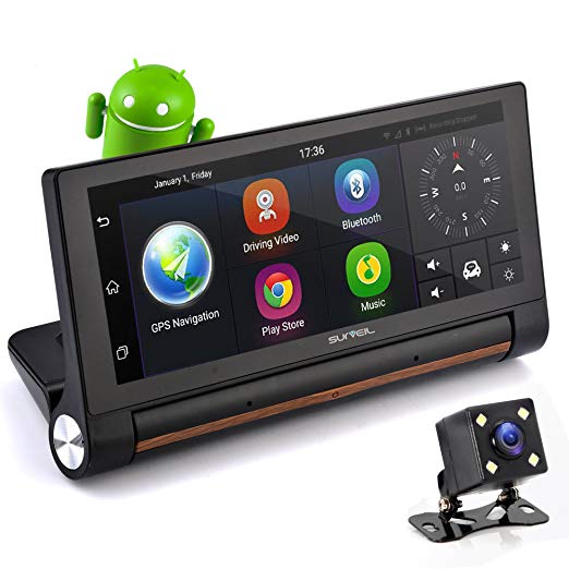 Car DVR Dashcam Backup Camera - Built In Android 7” Display GPS Touchscreen Android, Navigation Front, and Rear Camera - Wi-Fi Bluetooth Wireless FM Radio and Rechargeable Battery - Pyle