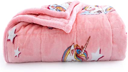 Sivio Kids Fleece Weighted Blanket (7lbs), Ultra Soft and Comfy Heavy Blanket, Great for Calming and Sleep, Fall and Winter Flannel Weighted Blanket for Toddler, Pink Unicorn, 41x60inch