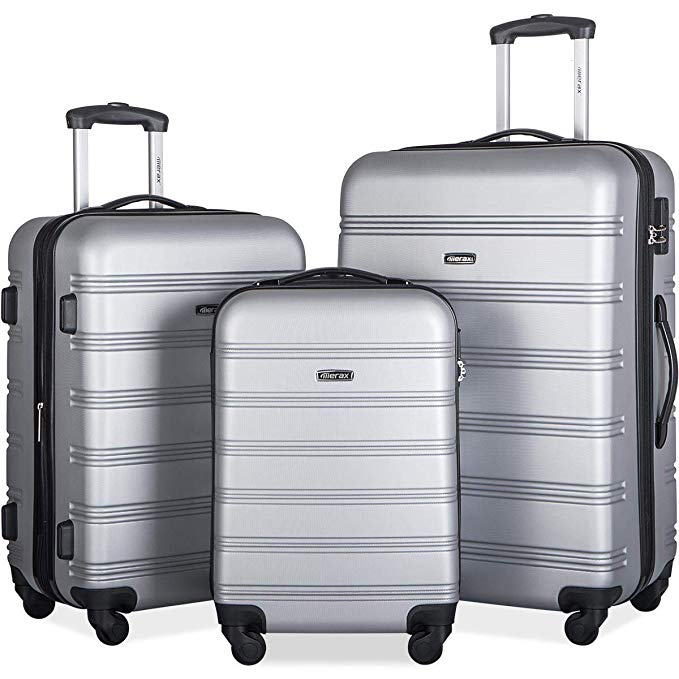 Merax Mellowdy 3 Piece Set Spinner Luggage Expandable Travel Suitcase 20 24 28 inch (Silver)