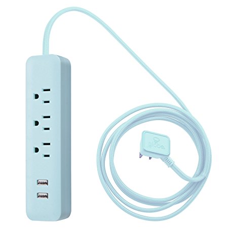 Globe Electric 78255 Designer Series 3-Outlet Power Strip, 2x USB Ports Finish, Mint