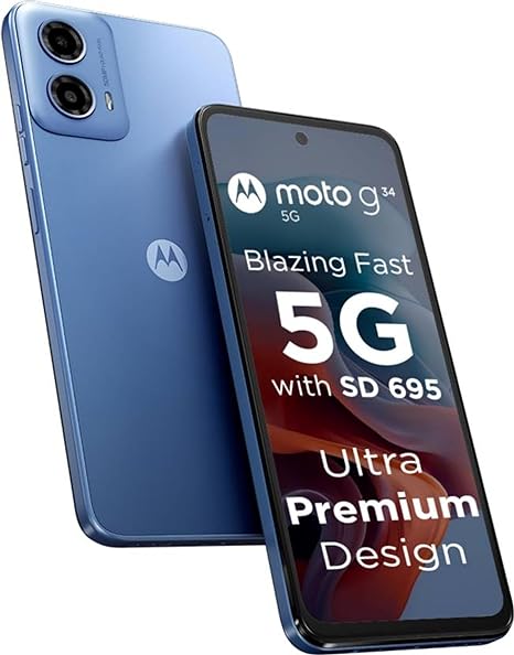 Motorola G34 5G (Ice Blue, 4GB RAM, 128GB Storage) | Fastest 5G Processor Snapdragon 695 5G | 50 MP Quad Pixel Camera with Image Auto Enhance | 5000 mAh Battery with 20 W TurboPower Charger