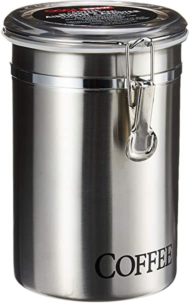 Oggi 60-Ounce Brushed Stainless Steel "Coffee" Airtight Canister with Acrylic Lid