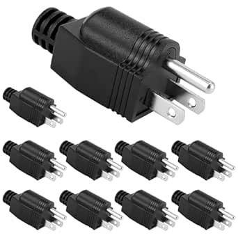 QWORK Electrical Replacement Plugs, 125 Volt, 15 Amp, 3 Prong with 2 Pole 3 Wire, Flame Retardant, Grounding for Home Appliances and Tools, 10 Pcs