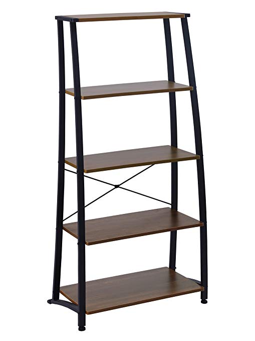 FIVEGIVEN 5 Tier Ladder Book Shelf Tall Bookshelf Modern Open Wood Espresso