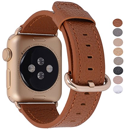 Apple Watch Band 42mm Women Men - PEAK ZHANG Light Brown Genuine Leather Replacement Wrist Strap with Gold Adapter and Buckle for Iwatch Series 3,Series 2,Series 1,Sport,Edition