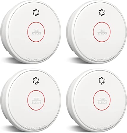 Fire Alarms Smoke Detectors, Smoke Alarm Battery Operated, 10-Year Product Life, Fire Alarm with Test Button & Low Battery Signal, Photoelectric Technology Fire Detectors for Bedroom and Home (4 Pack)