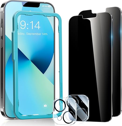 SmartDevil 2Pack for iPhone 13 Privacy Screen Protector with 2Pack Camera Lens Protector, 9H Anti-Spy Privacy Screen 13, Anti-Shatter Glass, Bubble Free Easy Install