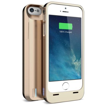 iPhone 5S Battery case , iPhone 5 Battery case , UNU DX-5 iPhone 5/5S Charger Case [Gold] (Gen 2) - MFI Certified 2300mAh Charger Protective iPhone 5/5S Charging Case / Power Juice Bank Battery Pack