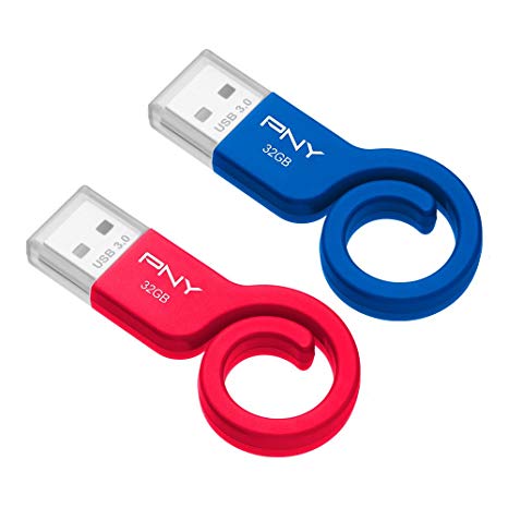 PNY Monkey Tail USB 3.0 Flash Drive, 32GB 2-Pk, Blue & Red (P-FDU32GX2TBMNK-GE)