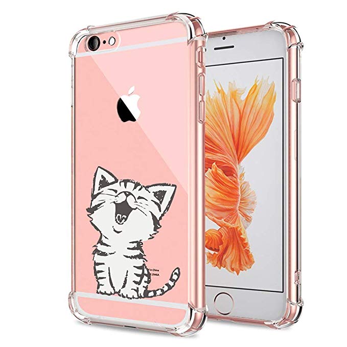 iPhone 6S Case, Ultra Transparent Thin Slim Gel Soft TPU Bumper Shockproof Cute Funny Cases Crystal Clear with design Cartoon Cat Animal Print Protective Cover for Apple iPhone 6 4.7 Inch (Cat Little)