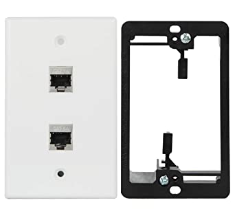 Wi4You Cat6 Wall Plate 2 Port Single Gang RJ45 Wall Plate White with Low Voltage Mounting Bracket   Metal Shielded Cat6A Keystone Jack for Ethernet System Connections (CAT6A 2port, 1pack)