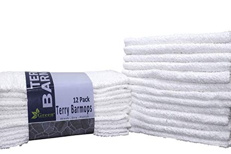 GREEN LIFESTYLE Bar Mops Kitchen Towel Cleaner 12 Pack (16 by 19 inches) Pure Cotton White Dish Cloths, Rags, Restaurant Cleaning Towels and Shop Towels