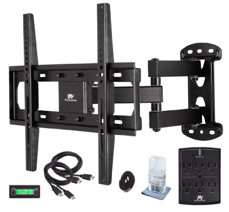 Mounting Dream MD2377-KT TV Wall Mount Bracket Kit with Surge Protector, 2 HDMI Cables, Magnetic Bubble Level and Anti-static Screen Cleaning Gel for TVs up to 66lbs, 26-55 Inches and VESA 400x400mm