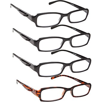 Reading Glasses - 4 Pack Standard Readers for Men and Women with Pocket Clip